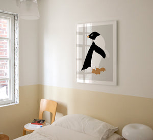 Adelie Penguin Grey Poster in White Frame