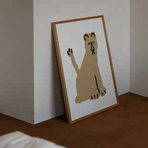 Lioness White Poster in Alder Wood Frame