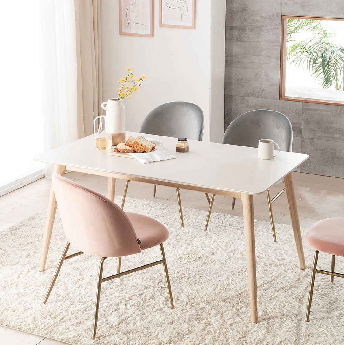 [Display Sale] Redova Dining Table 1400 White Top/ Natural Legs