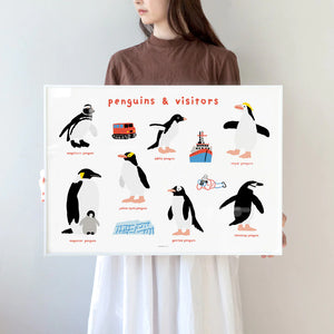 Penguins & Visitors in White Frame