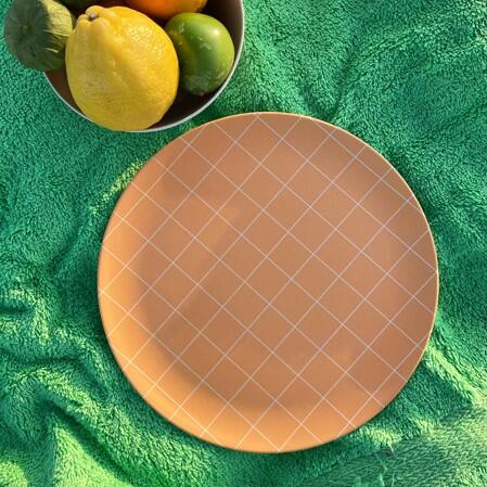 Orange Grid Dinner Plate