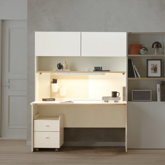 Ronan White Normal Desk with Upper Door Shelf (accept pre-order)