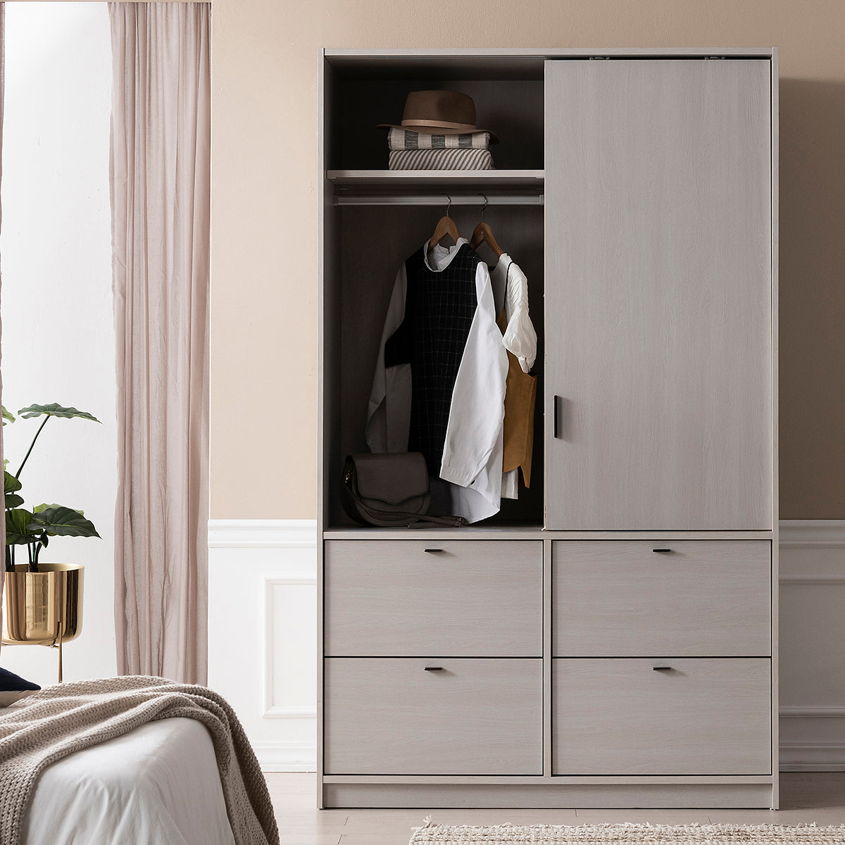 Toffee Sliding Door Wardrobe - Drawer Type (accept pre-order)