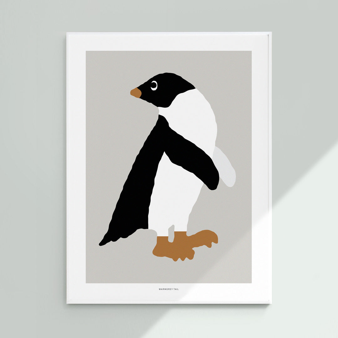 Adelie Penguin Grey Poster in White Frame