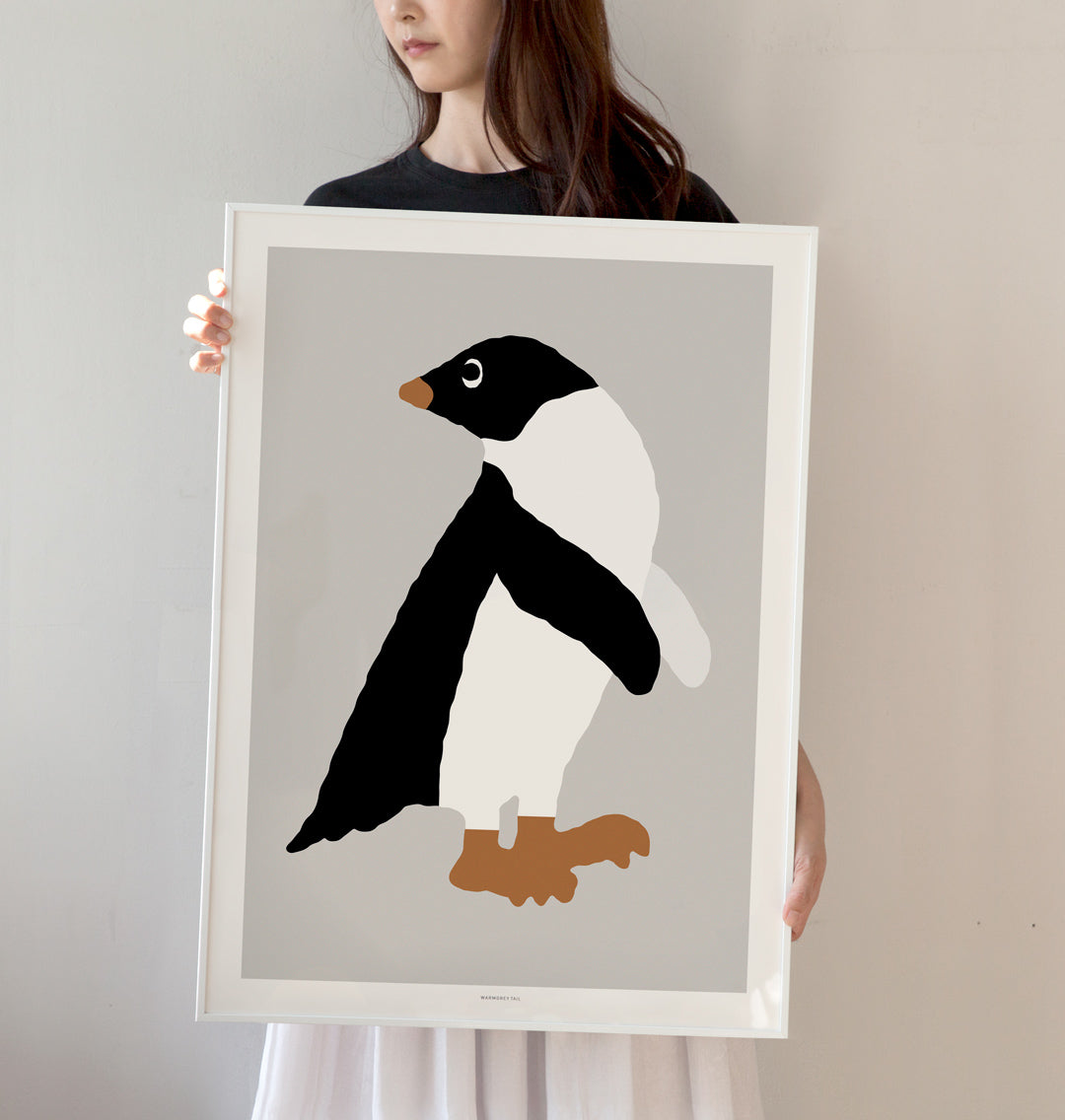 Adelie Penguin Grey Poster in White Frame