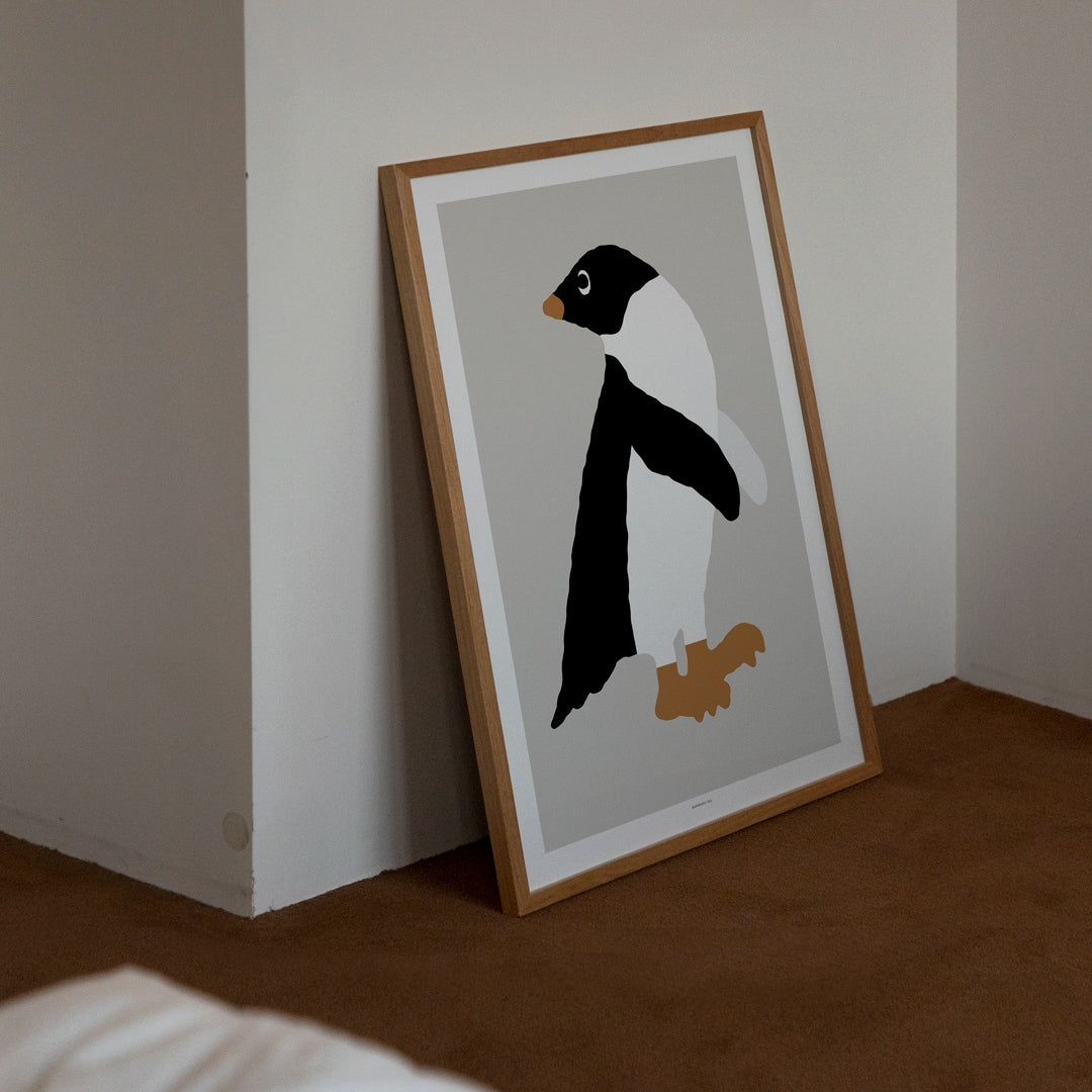 Adelie Penguin Grey Poster in White Frame