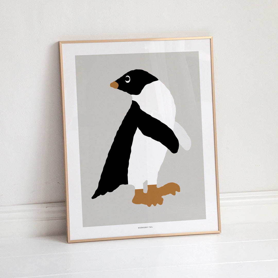 Adelie Penguin Grey Poster in White Frame