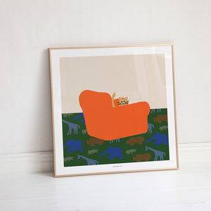 Arm Chair Red Poster in Light Gold Frame