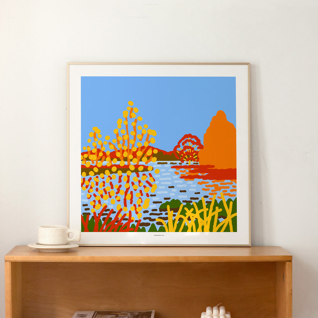 Autumn Lake Poster in Light Gold Frame