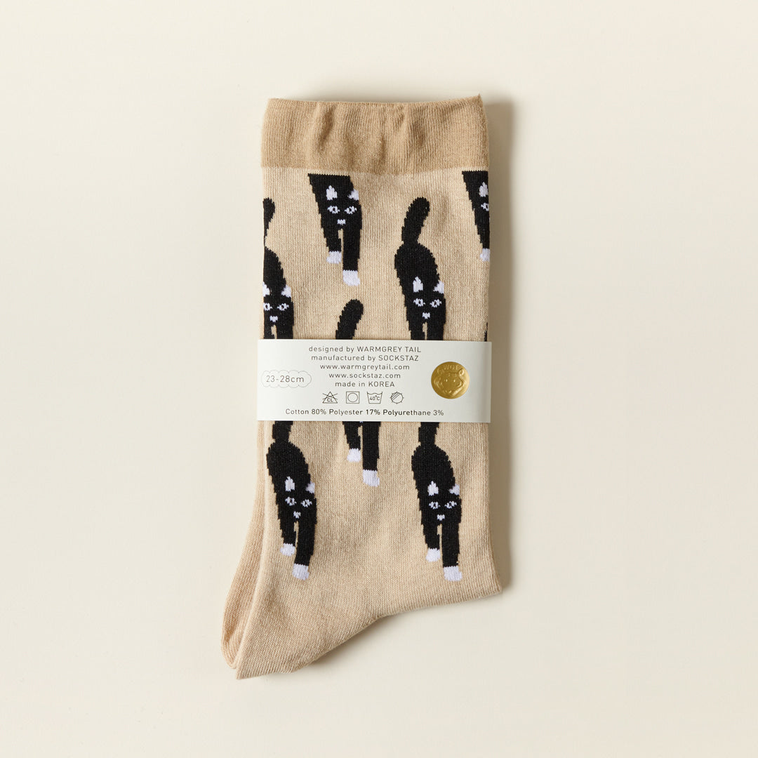 Socks - Cat Coming Beige