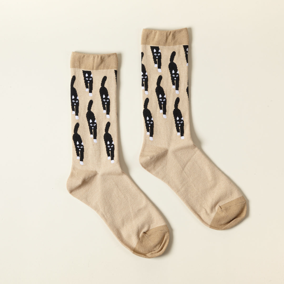 Socks - Cat Coming Beige