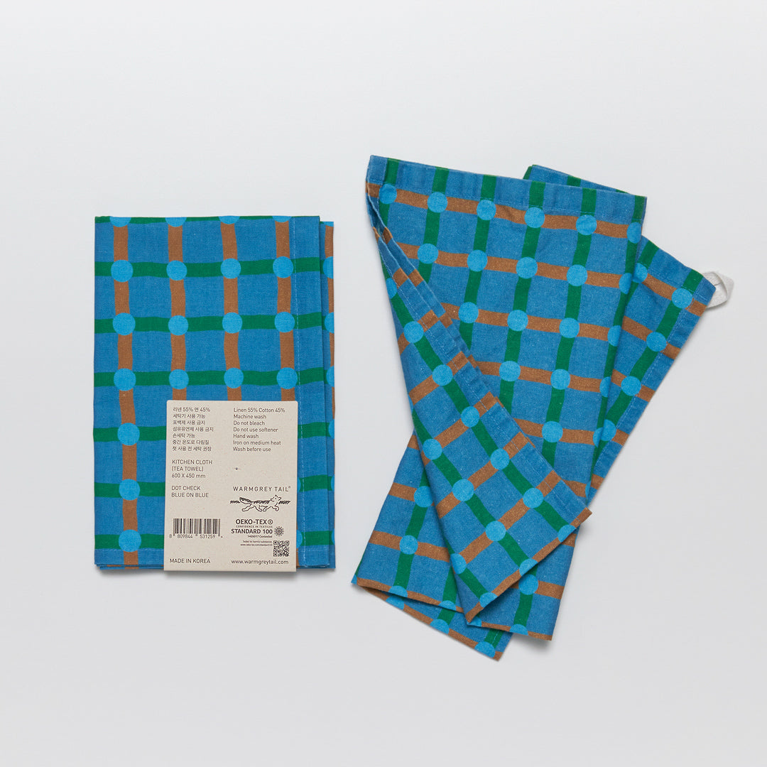 Dot Check Kitchen Cloth - Blue on Blue