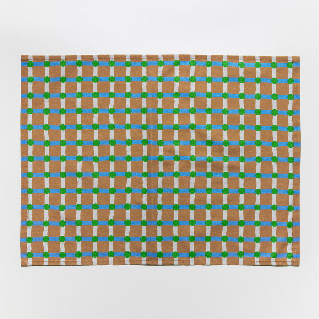 Dot Check Kitchen Cloth - Green on Brick