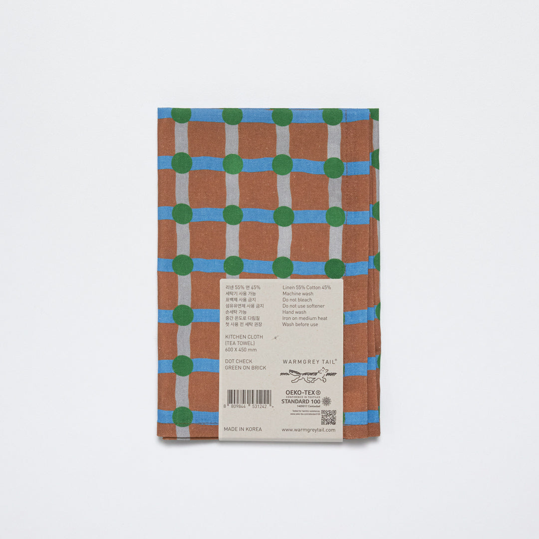 Dot Check Kitchen Cloth - Green on Brick