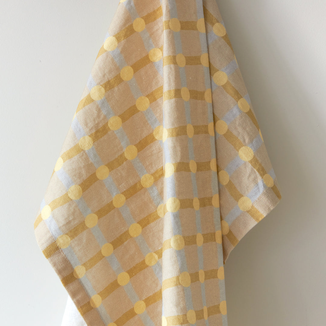 Dot Check Kitchen Cloth - Lemon on Beige