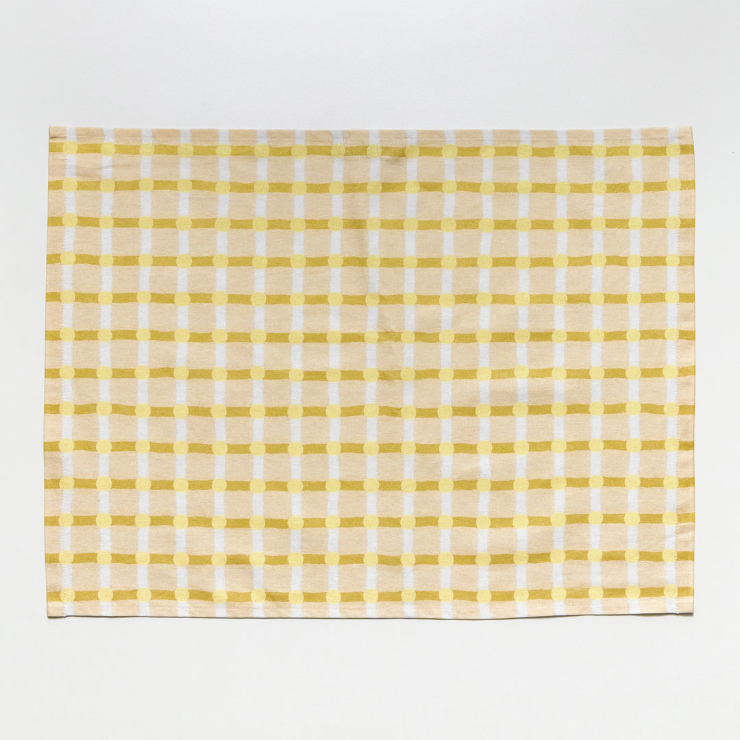 Dot Check Kitchen Cloth - Lemon on Beige