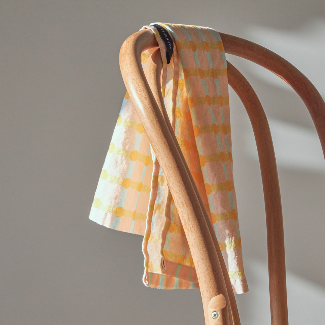 Dot Check Kitchen Cloth - Orange on Pink