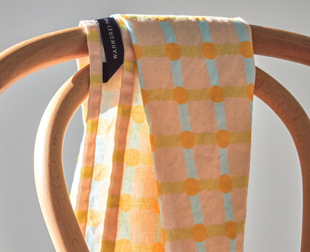 Dot Check Kitchen Cloth - Orange on Pink