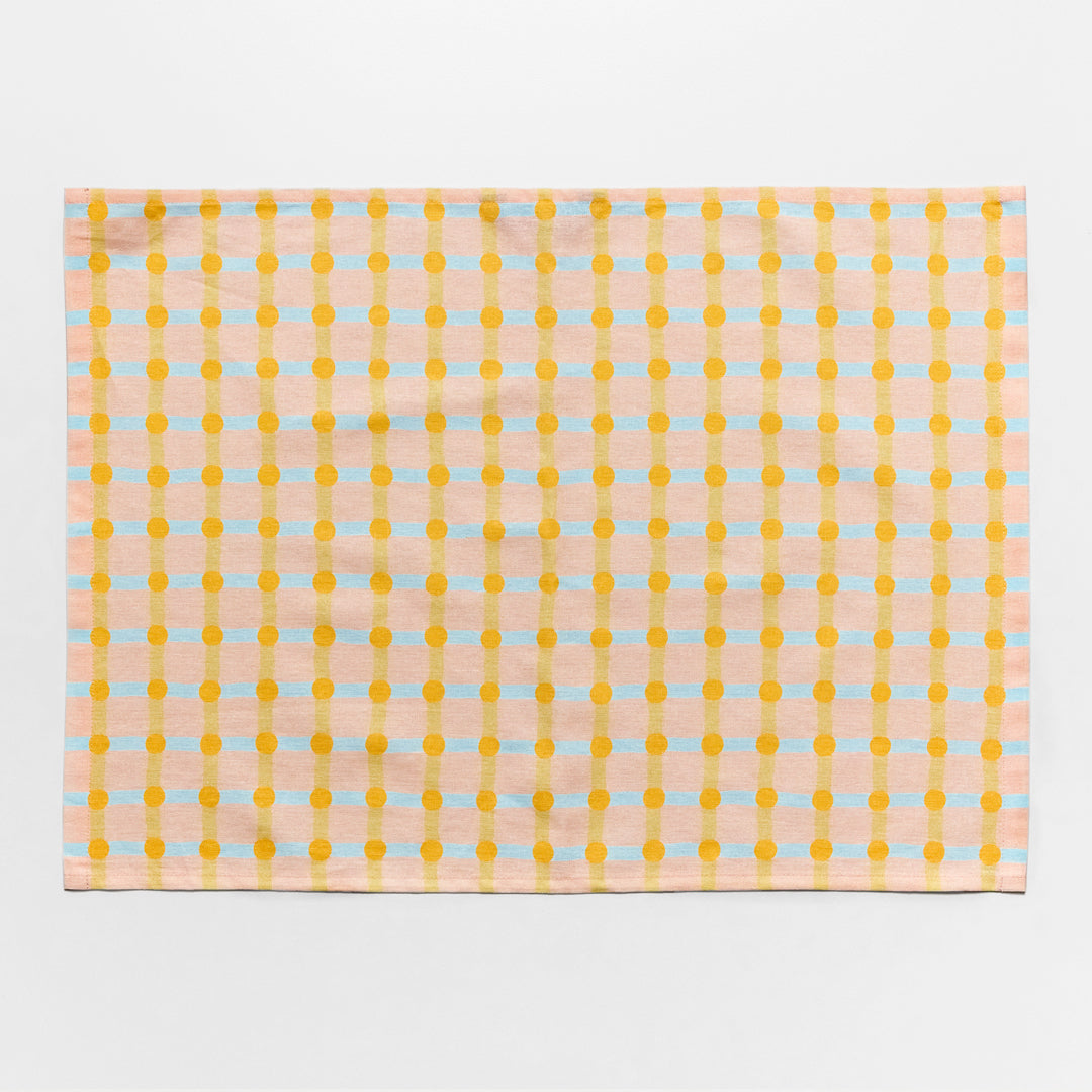 Dot Check Kitchen Cloth - Orange on Pink