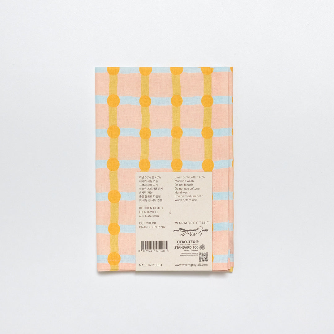 Dot Check Kitchen Cloth - Orange on Pink