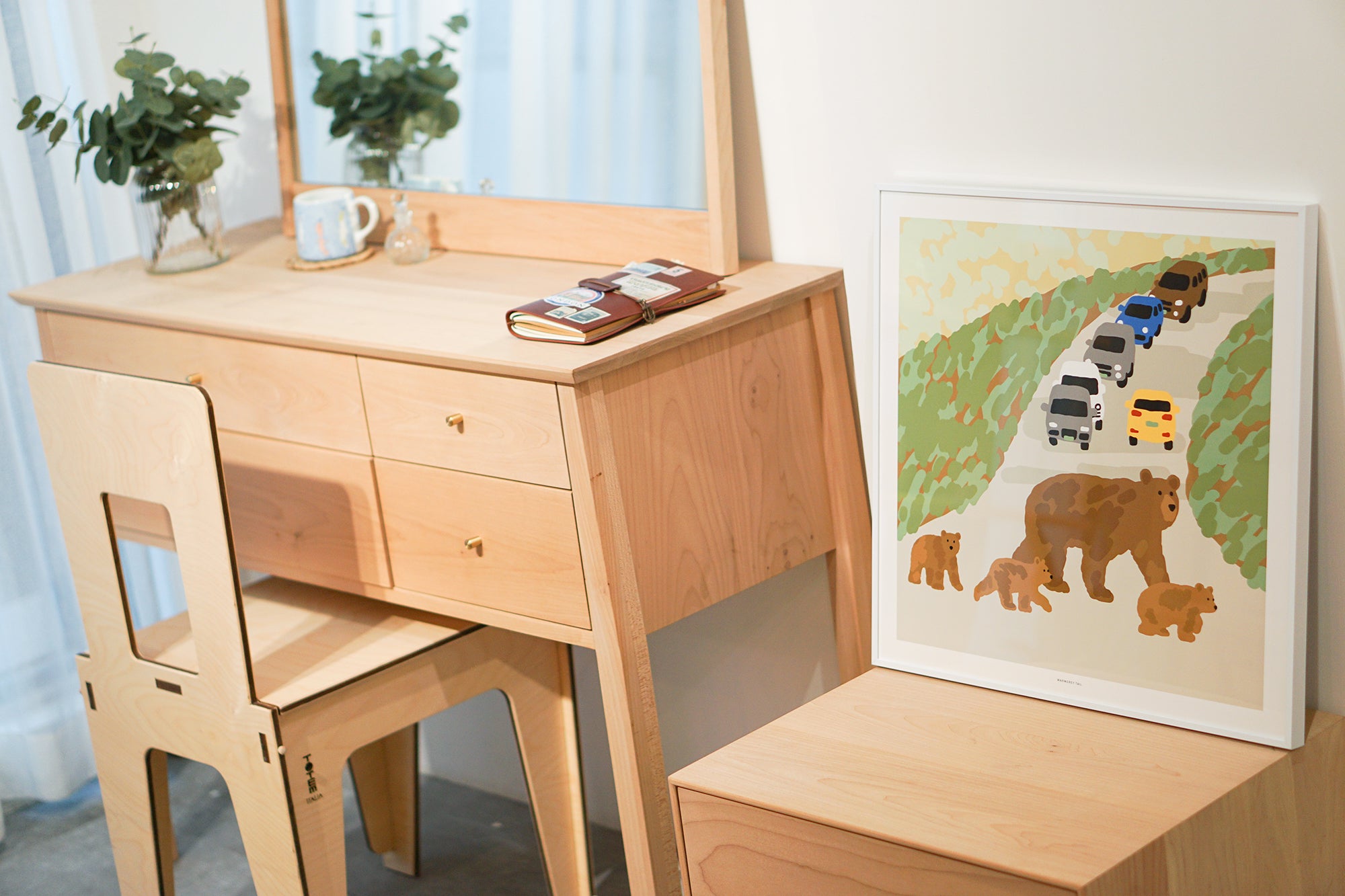 Bear Family Poster in White Frame