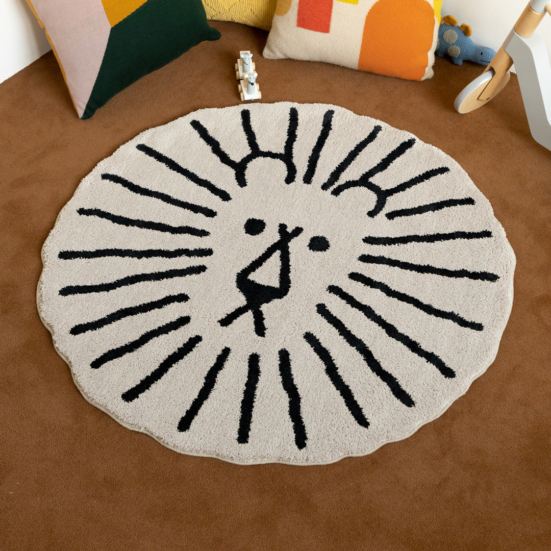 Lion Rug - Black Line on Warmgrey