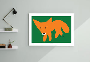 Red Fox Green Poster in Light Gold Frame