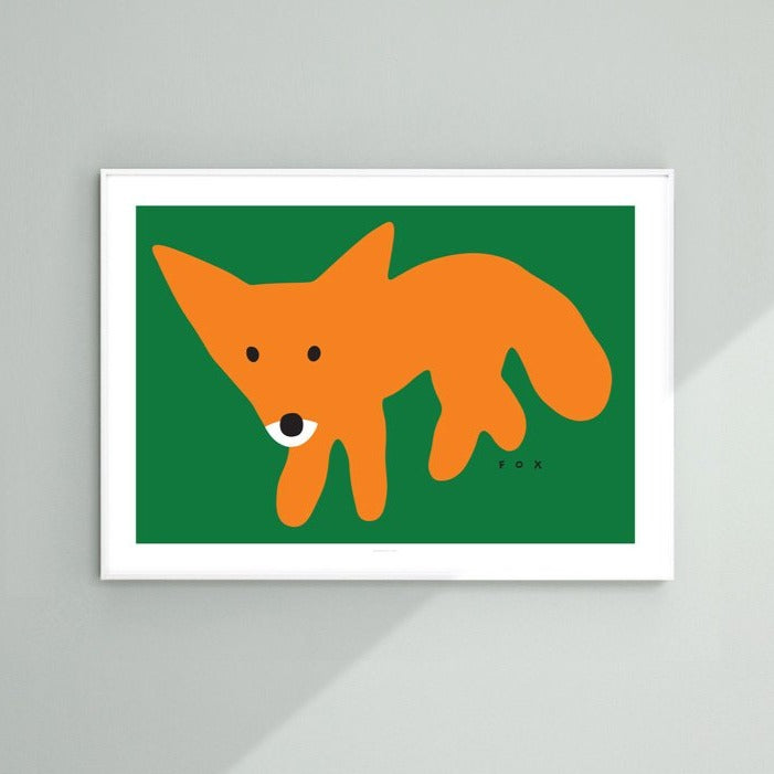Red Fox Green Poster in Light Gold Frame