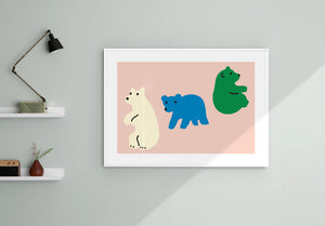 Rolling Bears Poster in White Frame