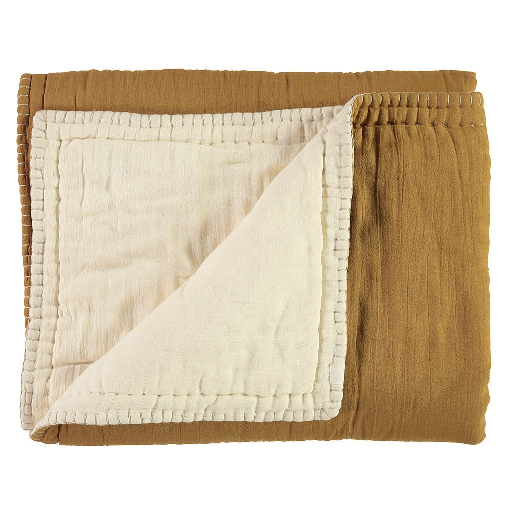 Cotton Filled Reversible Quilt - Ochre/ Champagne