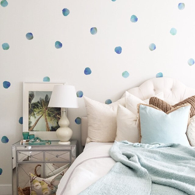 Easy Wall Sticker - Water Colour Polka Dots Teals