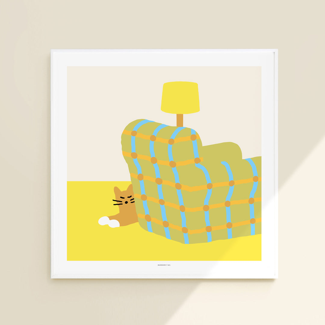 Armchair Sleeping Cat Poster in White Frame