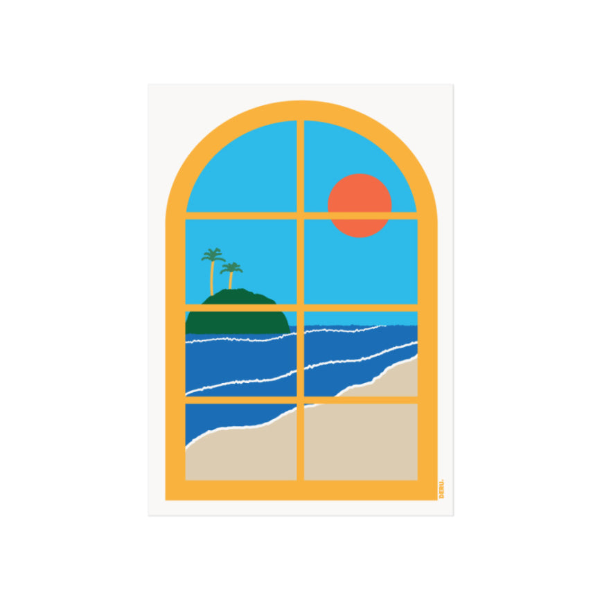 Ocean View Tropical Window Poster