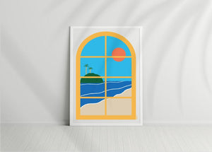 Ocean View Tropical Window Poster