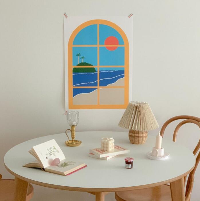 Ocean View Tropical Window Poster