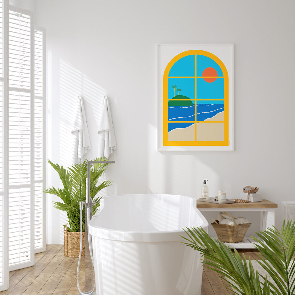 Ocean View Tropical Window Poster