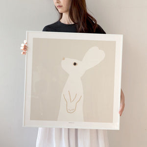 Heart Rabbit Beige Poster in White Frame