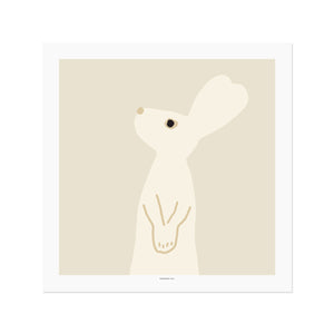 Heart Rabbit Beige Poster in White Frame