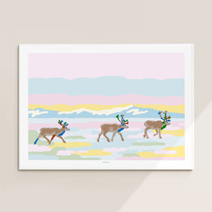 Reindeer Poster in Pine Wood Frame