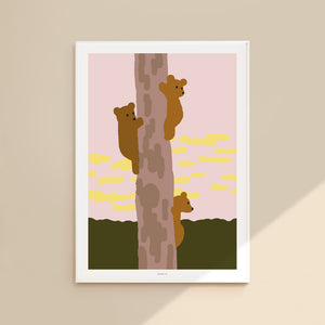 Tree & Bears Poster in Alder Wood Frame