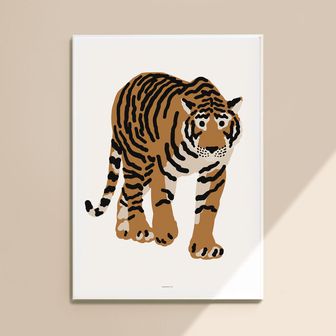 Walking Tiger Poster in Alder Wood Frame