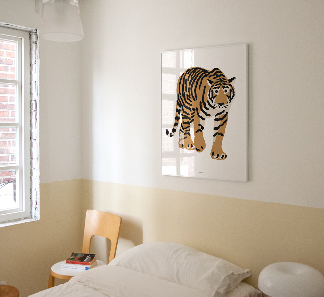 Walking Tiger Poster in Alder Wood Frame