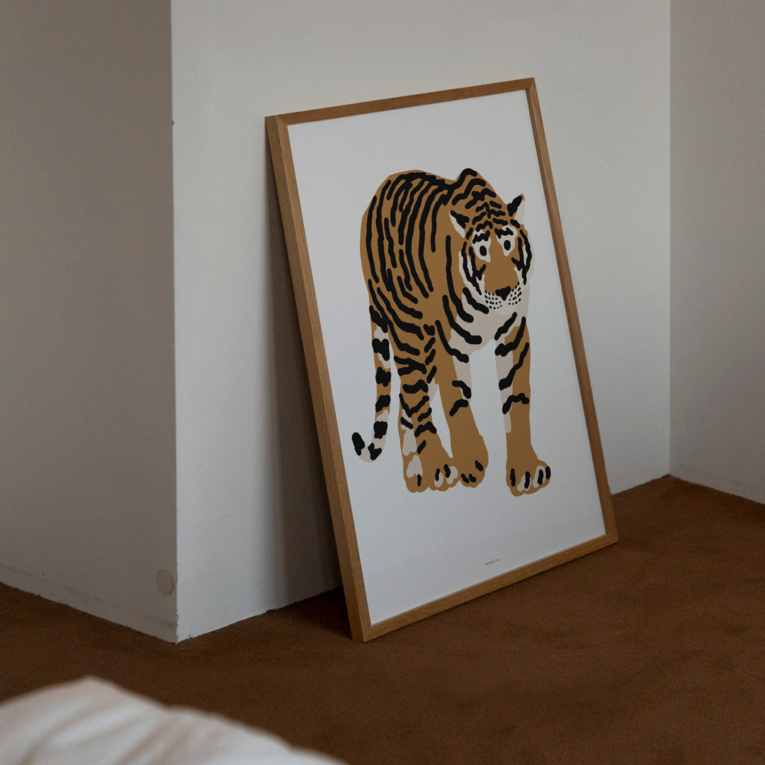 Walking Tiger Poster in Alder Wood Frame