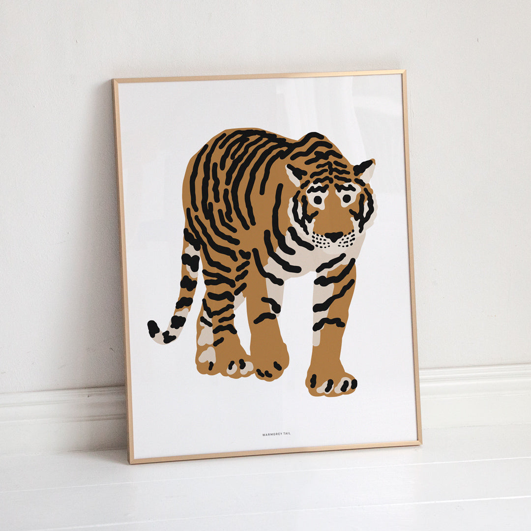 Walking Tiger Poster in Alder Wood Frame